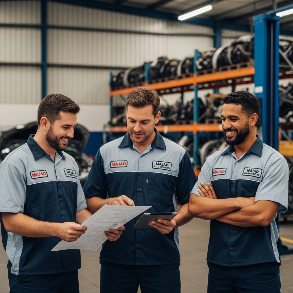 Experienced Majad Auto Wreckers team discussing vehicle dismantling, demonstrating expertise in car wrecking in Denistone East.