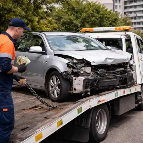 cash for cars Tamarama’s damaged car being towed with instant cash payment
