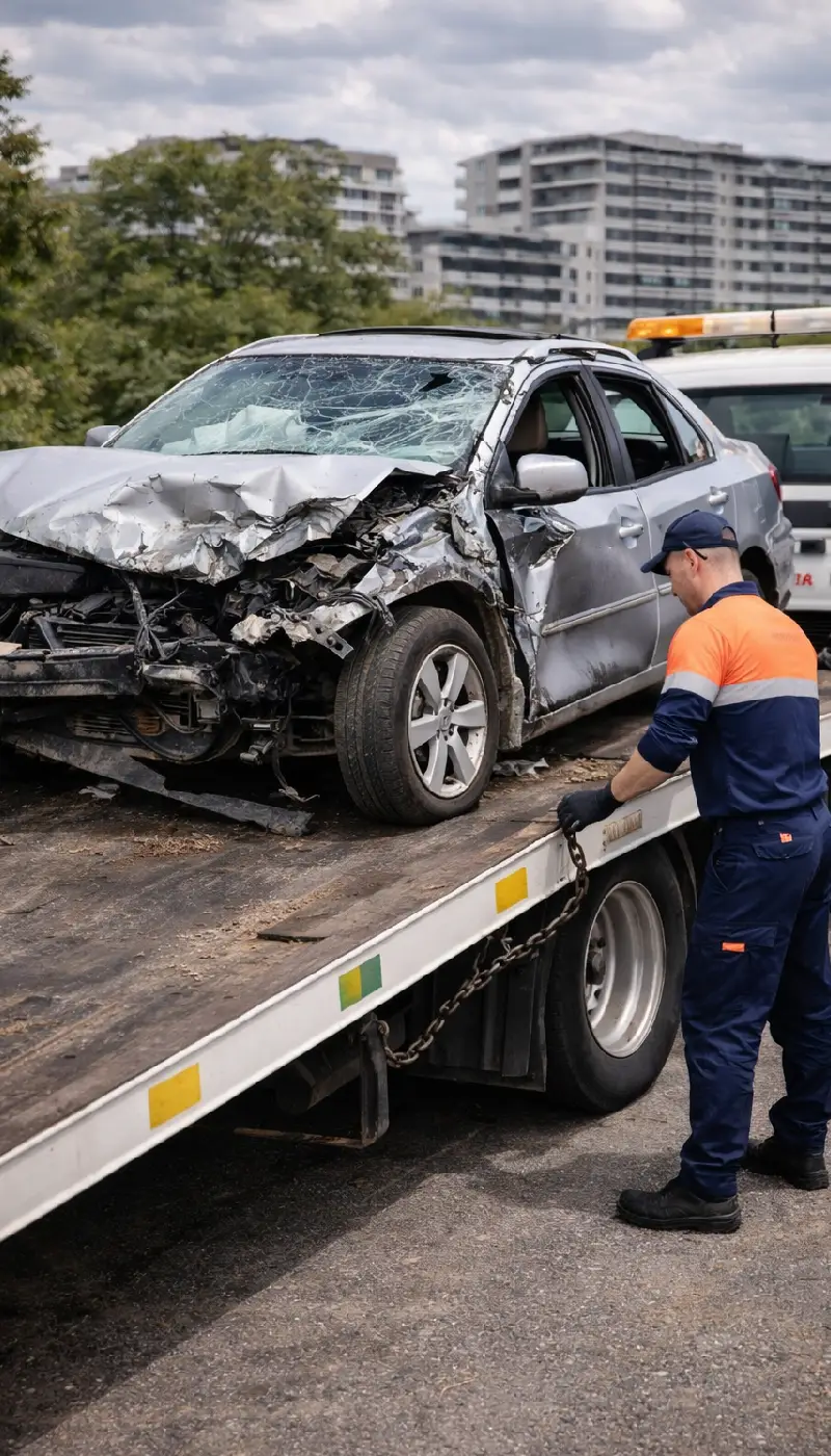 Damaged car being removed by a professional cash for cars service in St Pauls