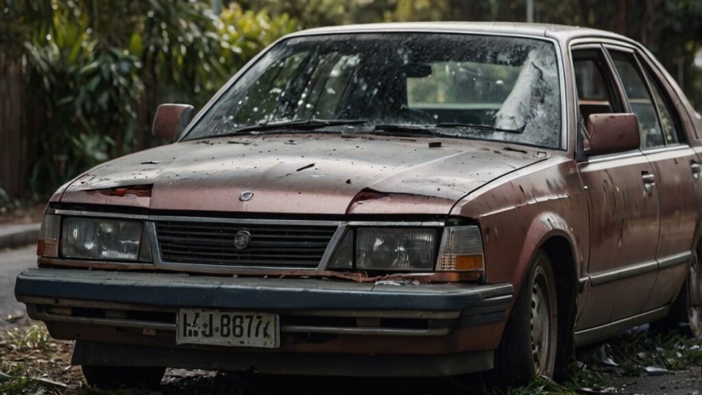Damaged car after a road accident in Sydney suburb