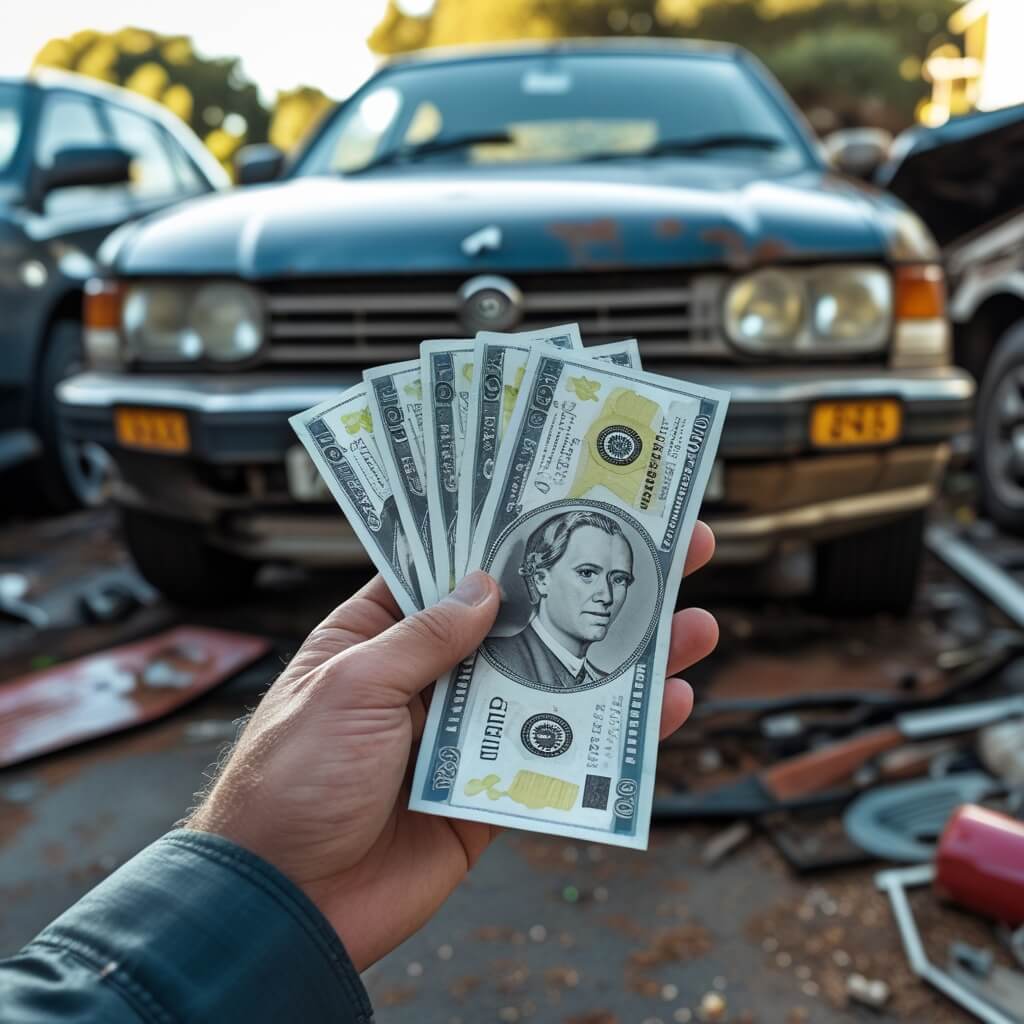Hand receiving cash for a junk car in Sydney