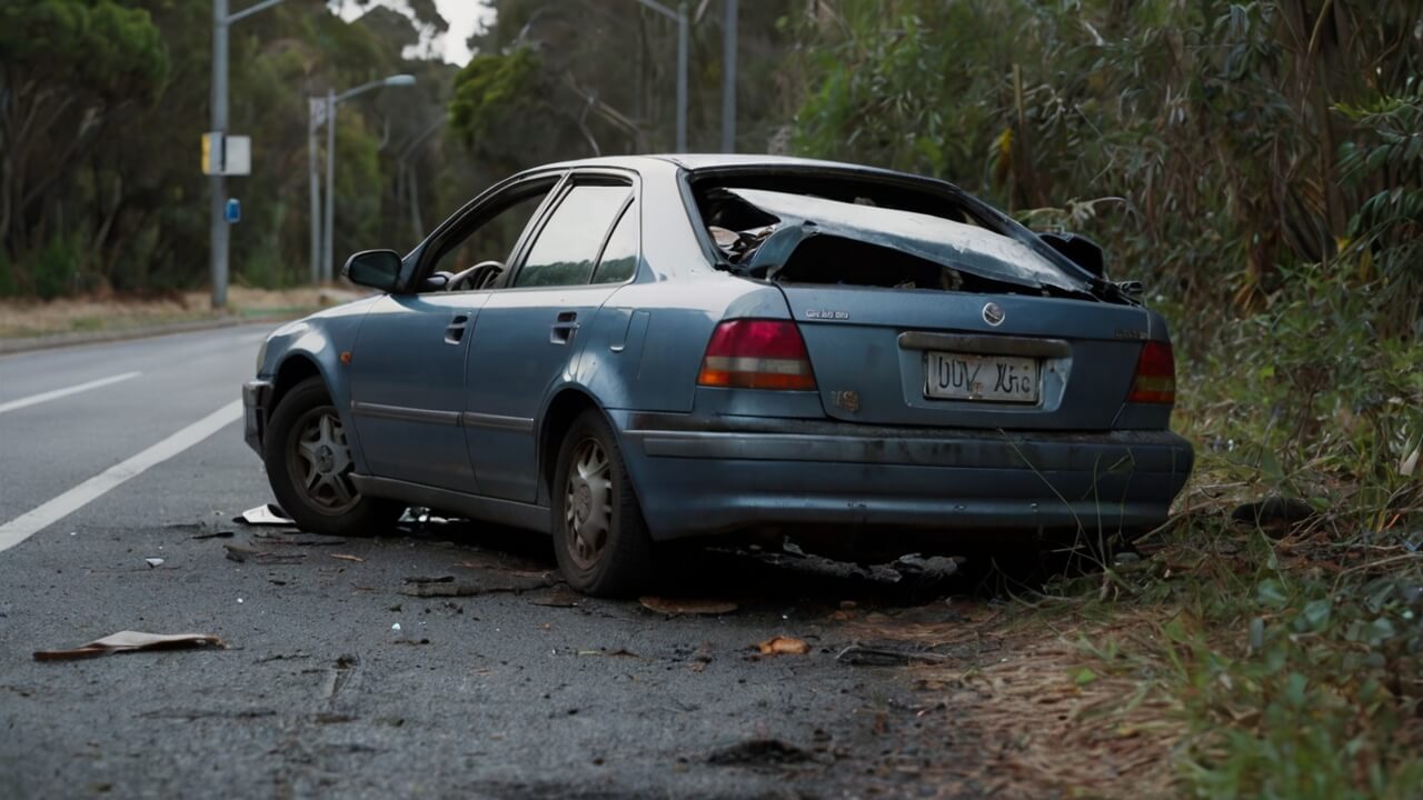 Junk car being inspected for value in a Sydney residential area