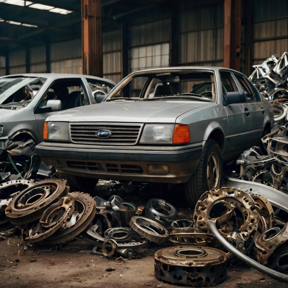 Scrap metal parts recovered from old vehicles