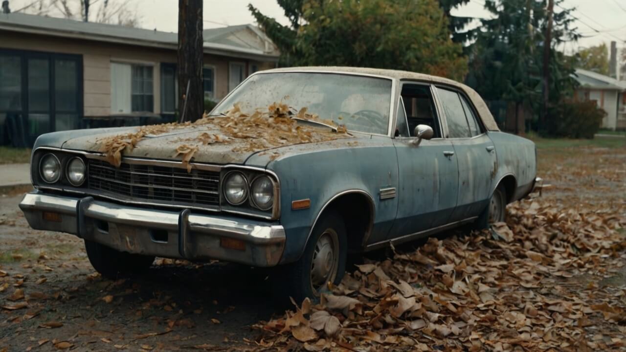 Unused old car sitting neglected on a suburban street