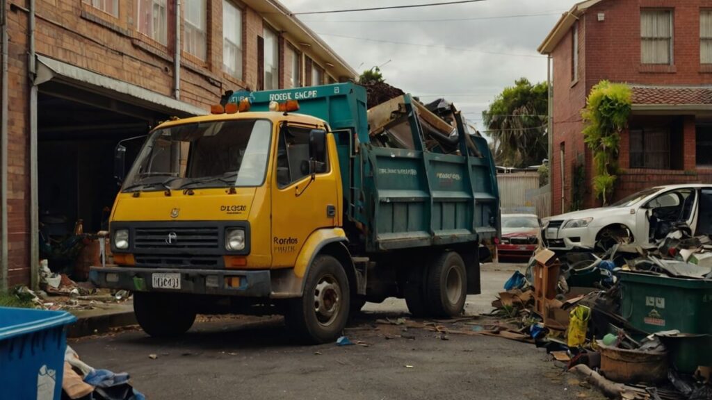 Car recycling truck operating in a Sydney suburb