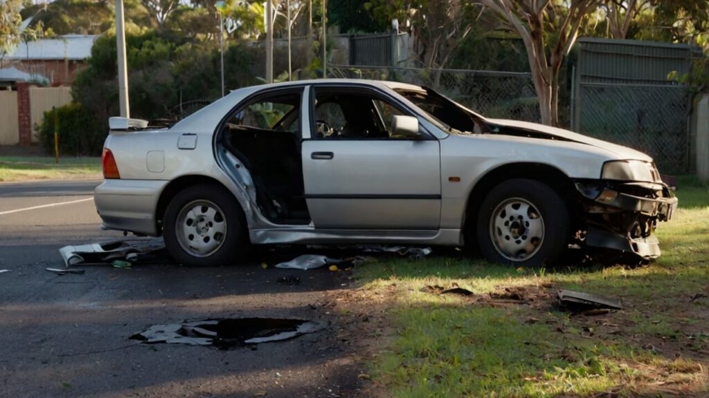 Wrecked car with severe accident damage in Sydney