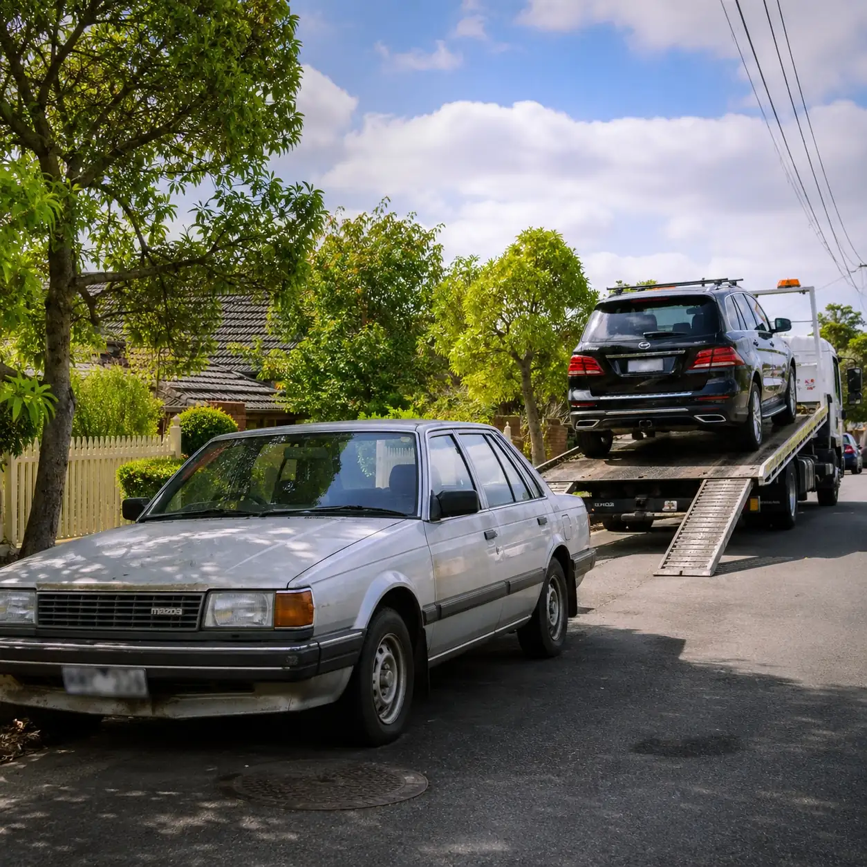 Unwanted car ready for collection in a Western Sydney residential driveway